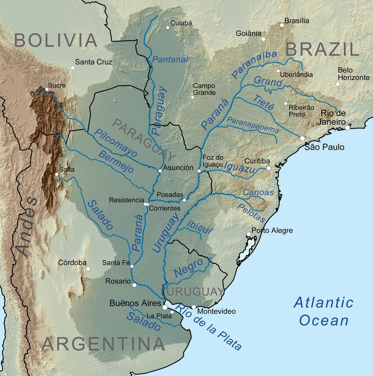 Zemljevid reke Paragvaj