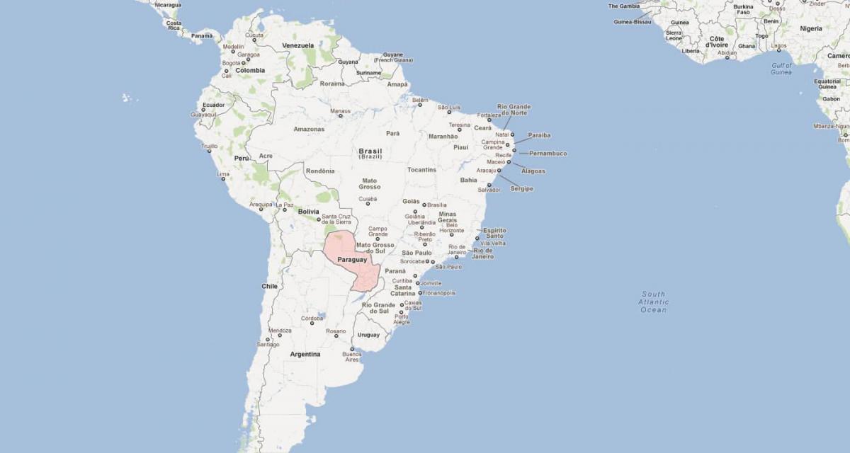 Zemljevid Paragvaj južni ameriki
